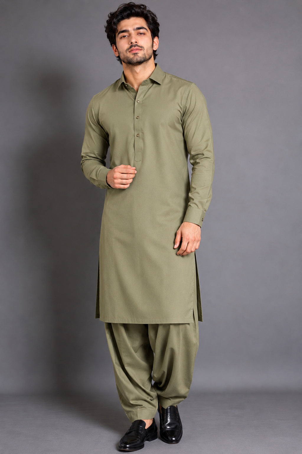 OLIVE GREEN PLAIN KURTA SHALWAR