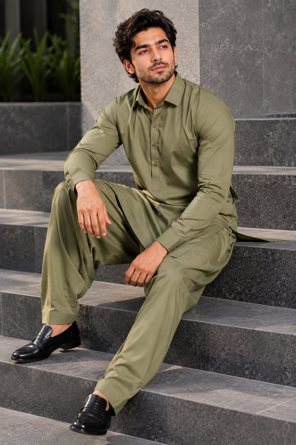 OLIVE GREEN PLAIN KURTA SHALWAR
