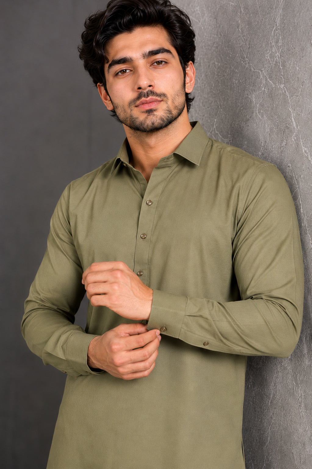 OLIVE GREEN PLAIN KURTA SHALWAR