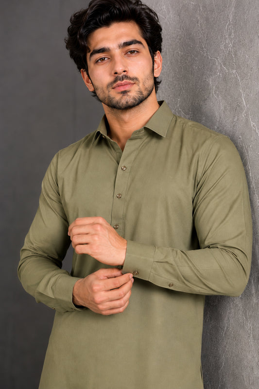 OLIVE GREEN PLAIN KURTA SHALWAR